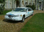 Chauffeur stretched white Lincoln limousine hire in Portsmouth, Southampton, Bournemouth, Brighton, Poole, Hampshire, Sussex, Surrey, South Coast