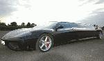 Chauffer stretched black Ferrari F1 360 limousine hire in the UK.