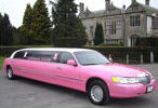 Chauffeur stretched pink Lincoln limousine hire in UK