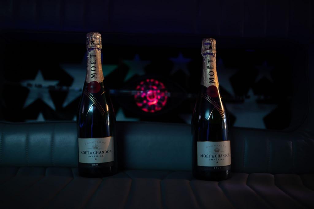 Champagne on ice inside a party bus for a festive celebration