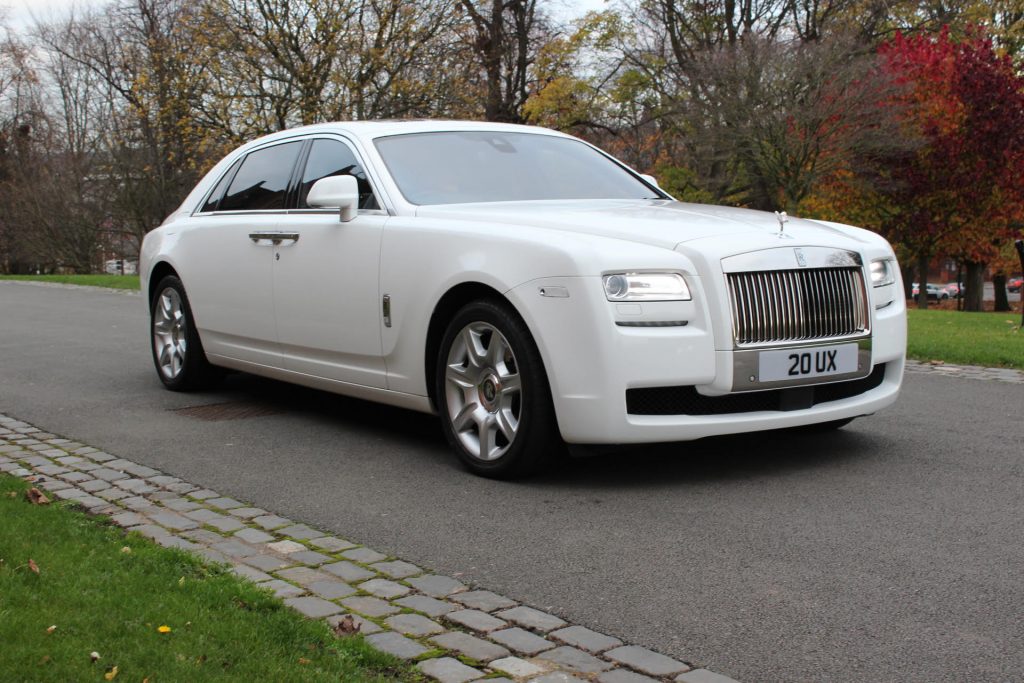 White Rolls-Royce Ghost chauffeur car for VIP client arrivals