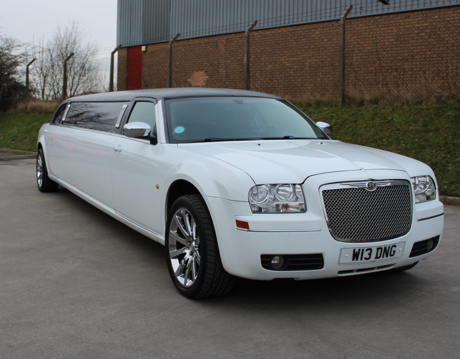 White Chrysler C300 Baby Bentley limousine for weddings
